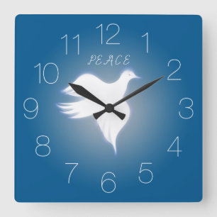 White Dove Of Peace Numbered Square Wall Clock