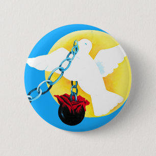 White Dove of Peace,Yellow Sun, Wall, Ball and Cha 2 Inch Round Button