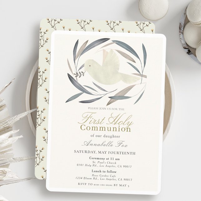 White Dove Olive Branch First Holy Communion Invitation (Creator Uploaded)