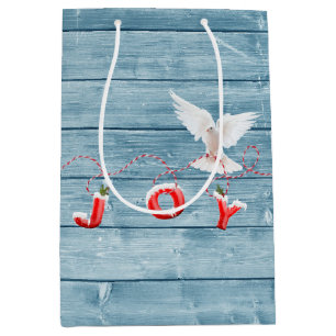 White Dove On Blue Barn Wood Medium Gift Bag