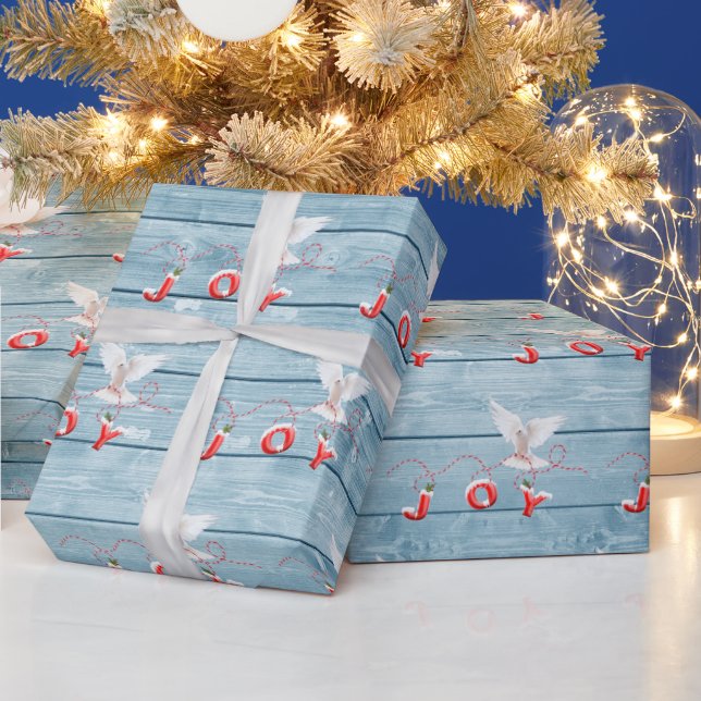 White Dove On Blue Barn Wood Wrapping Paper (Holidays)