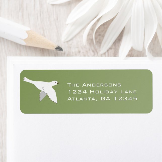 White Dove on Christmas Green Étiquettes (En situation)