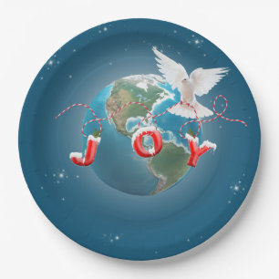 White Dove On Earth Planet With Joy Ornament  Paper Plate