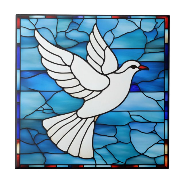White Dove on Stained Glass Tile (Front)