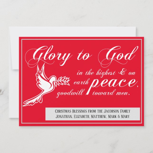 White Dove Peace On Earth Luke 214 Christmas Verse Holiday Card (Front)