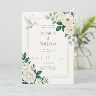 White Dove Ranunculus Wedding Invitation