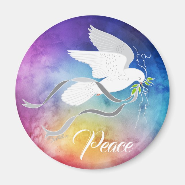 White Dove Spreading Peace Magnet (Front)