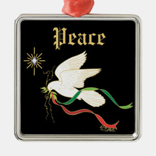 White Dove Spreading Peace Metal Ornament
