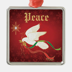 White Dove Spreading Peace Metal Ornament