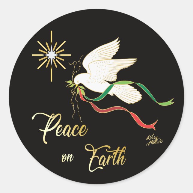 White Dove Spreading Peace On Earth Classic Round Sticker (Front)