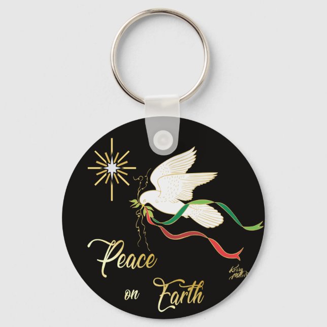 White Dove Spreading Peace On Earth Keychain (Front)