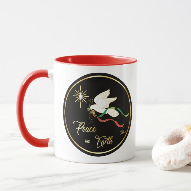 White Dove Spreading Peace On Earth Mug (With Donut)