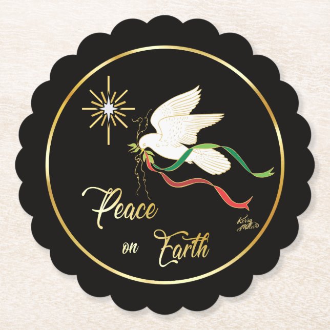 White Dove Spreading Peace On Earth Paper Coaster (Front)