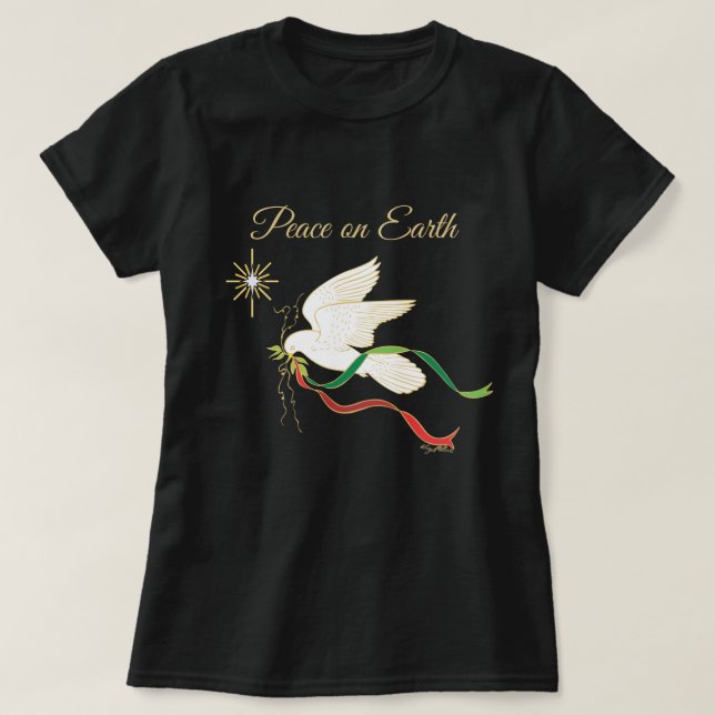 White Dove Spreading Peace On Earth T-Shirt (Design Front)