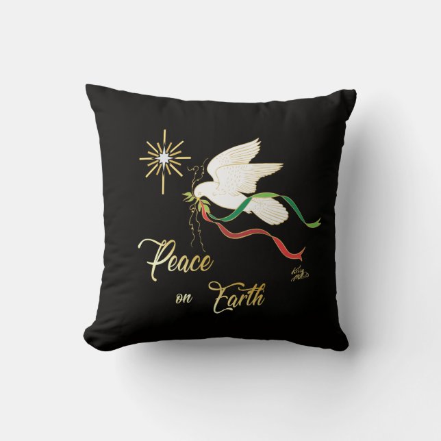 White Dove Spreading Peace On Earth Throw Pillow (Front)