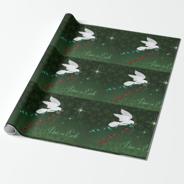 White Dove Spreading Peace On Earth Wrapping Paper (Unrolled)