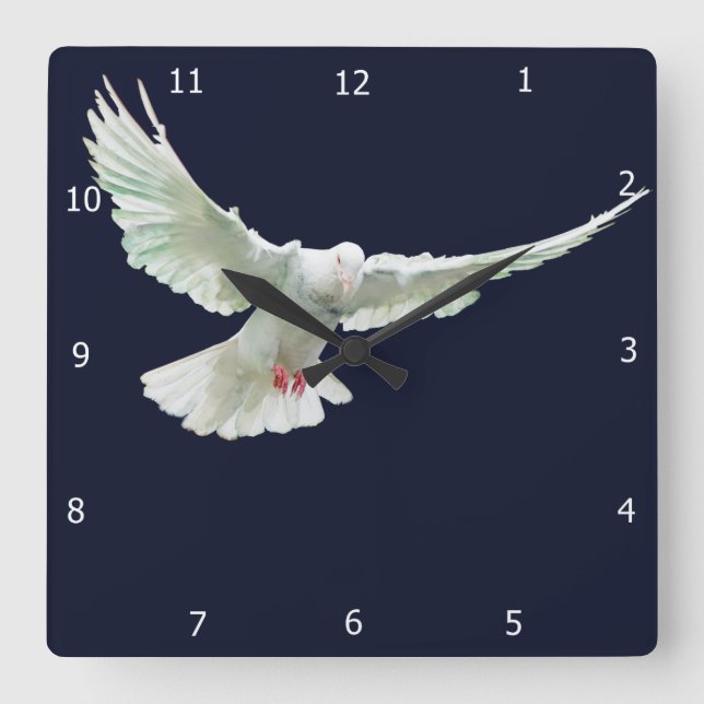 WHITE DOVE SQUARE WALL CLOCK (Front)