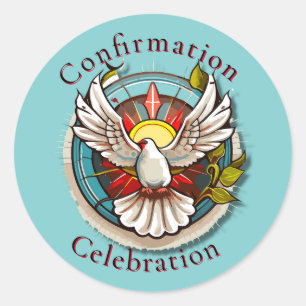 White Dove Teal Blue Confirmation Celebration  Classic Round Sticker