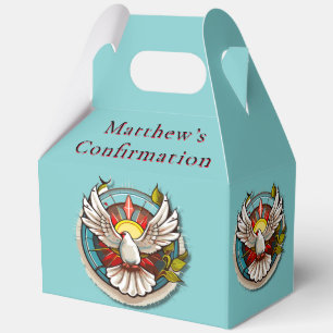White Dove Teal Blue Confirmation Celebration  Favor Box