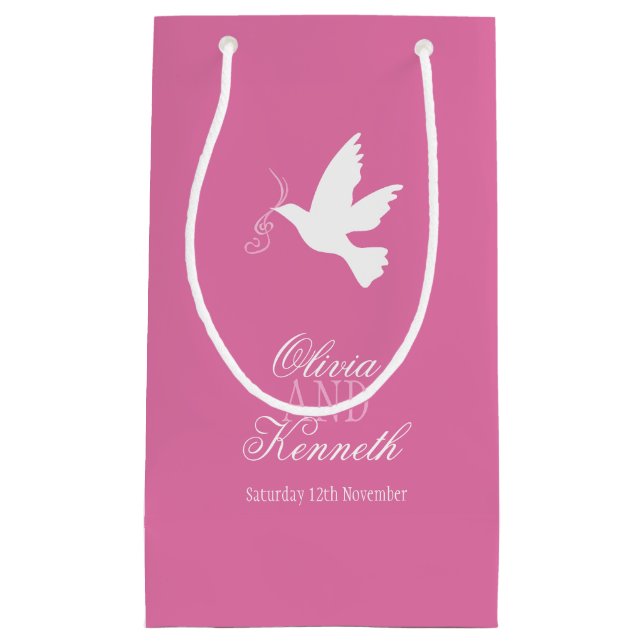 White dove wedding thank you personalized gift bag (Front)