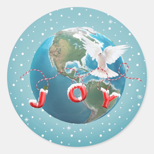 White Dove With JOY Text Classic Round Sticker (Front)
