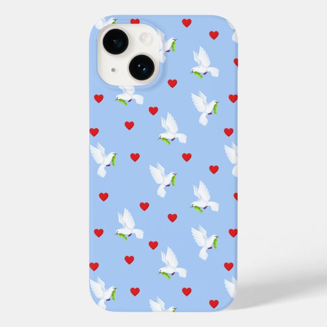 White Dove with Olive Branch & Red Hearts Case-Mate iPhone Case (Back)