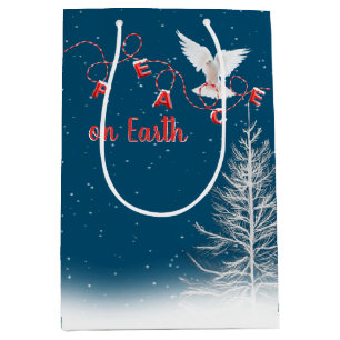 White Dove With Peace Christmas Ornament  Medium Gift Bag
