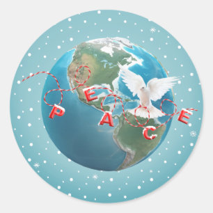 White Dove With PEACE Text Classic Round Sticker
