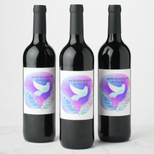 White Dove with Pink and Blue Feathers Wine Label