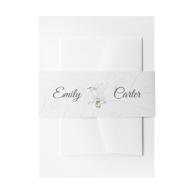White Dove with Rings Invitation Belly Band (Front Example)