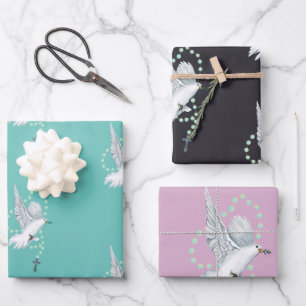 White Dove with Rosary Wrapping Paper Sheet