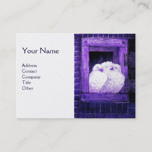 WHITE DOVES AT BLUE WINDOW,Monogram Purple Pearl Business Card