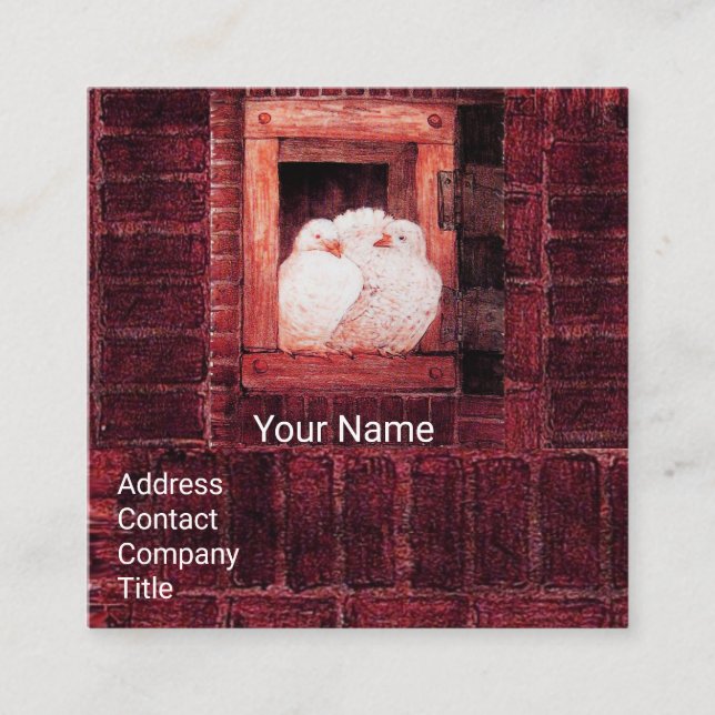 WHITE DOVES AT RED FARM WINDOW SQUARE BUSINESS CARD (Front)