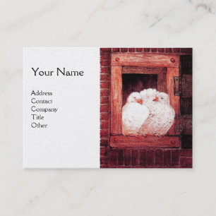 WHITE DOVES AT THE RED WINDOW Monogram Pearl Business Card