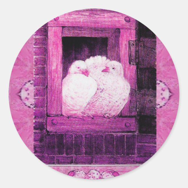 WHITE DOVES AT THE WINDOW black and white Classic Round Sticker (Front)