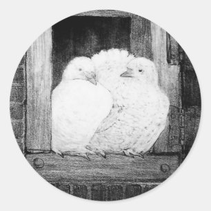 WHITE DOVES AT THE WINDOW black and white Classic Round Sticker