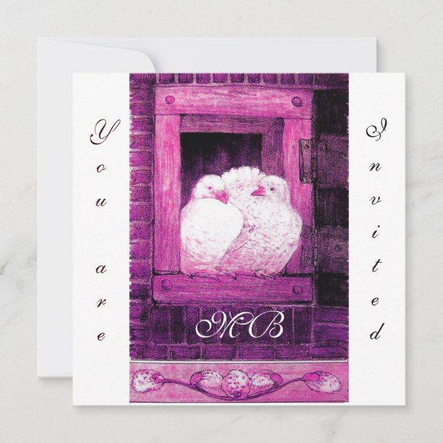 WHITE DOVES AT THE WINDOW ,monogram Invitation (Front)