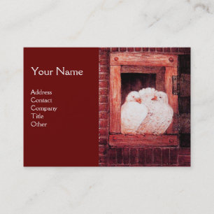 WHITE DOVES AT THE WINDOW,monogram red brown Business Card