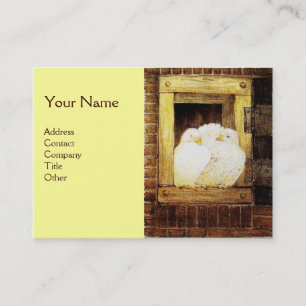 WHITE DOVES AT THE WINDOW,monogram yellow brown Business Card