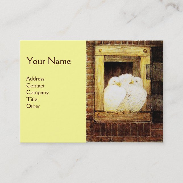 WHITE DOVES AT THE WINDOW,monogram yellow brown Business Card (Front)