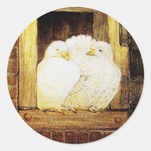 WHITE DOVES AT THE WINDOW yellow brown Classic Round Sticker