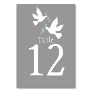 White doves bird wedding grey event table number