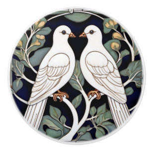 White Doves Birds Art Nouveau Dove Bird Art Deco Ceramic Knob