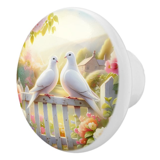White Doves Cottage Garden Ceramic Knob (Right)