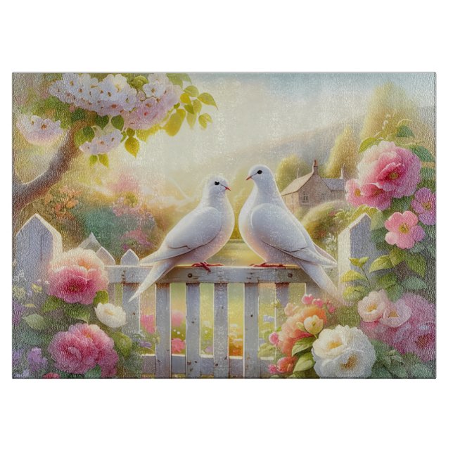 White Doves Cottage Garden Cutting Board (Front)