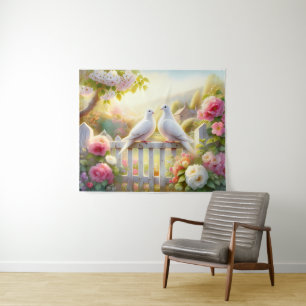 White Doves Cottage Garden Tapestry