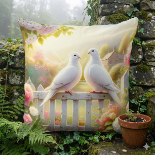 White Doves Cottage Garden Throw Pillow