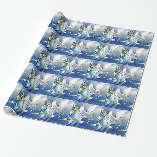 White Doves Gold Ribbon Christmas Wrapping Paper