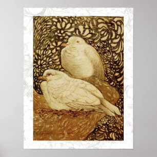 WHITE DOVES IN BROWN SEPIA POSTER