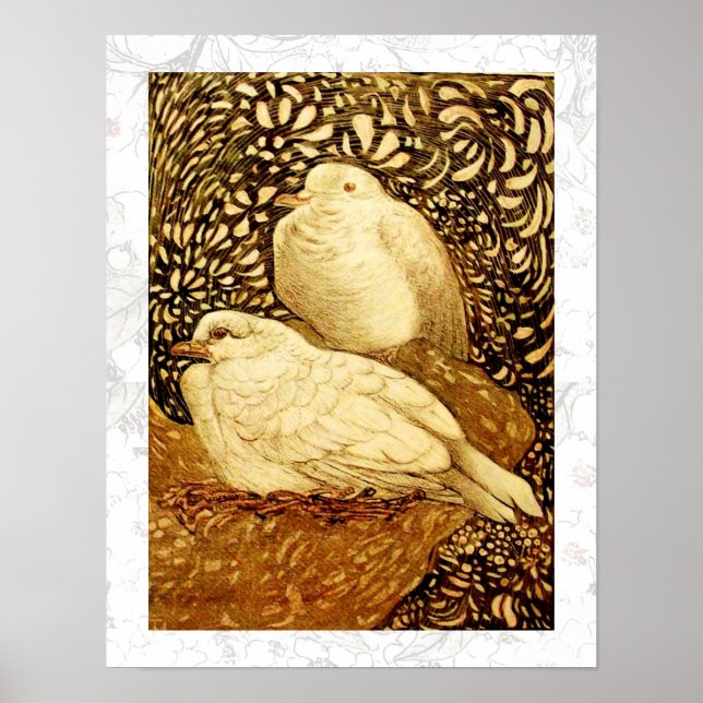 WHITE DOVES IN BROWN SEPIA POSTER (Front)